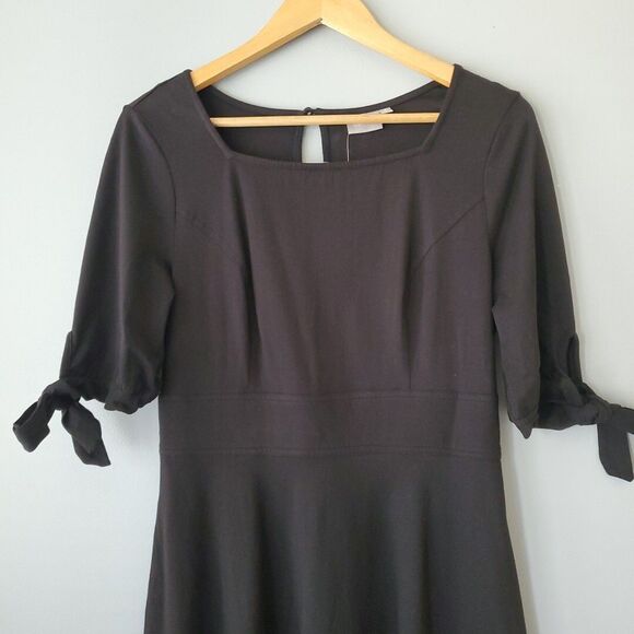 E. Shakti Black Short Sleeve Square Neck Fit and Flare Mini Dress Womens Medium - Picture 2 of 8